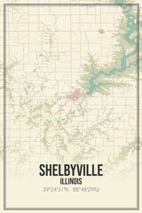 Retro US city map of Shelbyville, Illinois. Vintage street map.