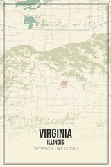 Retro US city map of Virginia, Illinois. Vintage street map.