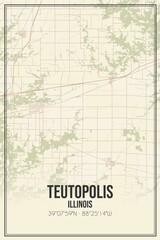 Retro US city map of Teutopolis, Illinois. Vintage street map.