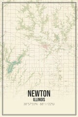 Retro US city map of Newton, Illinois. Vintage street map.