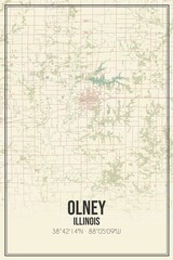 Fototapeta premium Retro US city map of Olney, Illinois. Vintage street map.