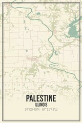 Retro US city map of Palestine, Illinois. Vintage street map.