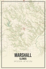 Retro US city map of Marshall, Illinois. Vintage street map.