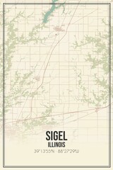 Retro US city map of Sigel, Illinois. Vintage street map.