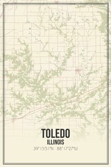 Retro US city map of Toledo, Illinois. Vintage street map.