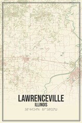 Retro US city map of Lawrenceville, Illinois. Vintage street map.