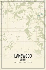 Retro US city map of Lakewood, Illinois. Vintage street map.