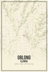 Retro US city map of Oblong, Illinois. Vintage street map.