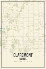 Retro US city map of Claremont, Illinois. Vintage street map.