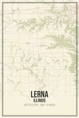 Retro US city map of Lerna, Illinois. Vintage street map.