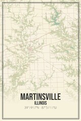 Retro US city map of Martinsville, Illinois. Vintage street map.