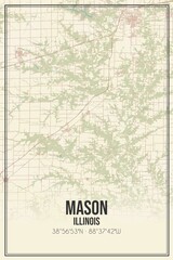 Retro US city map of Mason, Illinois. Vintage street map.