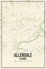 Retro US city map of Allendale, Illinois. Vintage street map.