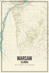 Retro US city map of Warsaw, Illinois. Vintage street map.