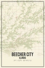 Retro US city map of Beecher City, Illinois. Vintage street map.