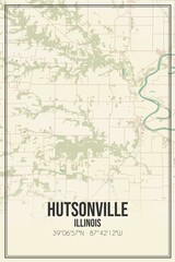 Retro US city map of Hutsonville, Illinois. Vintage street map.