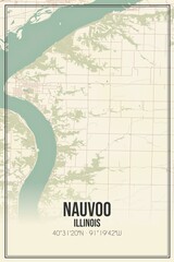 Retro US city map of Nauvoo, Illinois. Vintage street map.