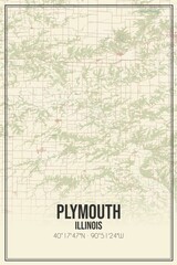 Retro US city map of Plymouth, Illinois. Vintage street map.