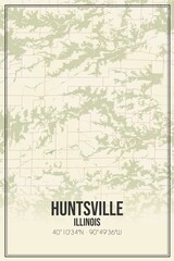 Retro US city map of Huntsville, Illinois. Vintage street map.