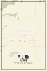 Retro US city map of Milton, Illinois. Vintage street map.