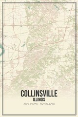 Retro US city map of Collinsville, Illinois. Vintage street map.
