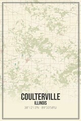 Retro US city map of Coulterville, Illinois. Vintage street map.