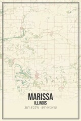Retro US city map of Marissa, Illinois. Vintage street map.