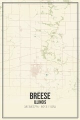Retro US city map of Breese, Illinois. Vintage street map.