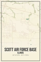 Retro US city map of Scott Air Force Base, Illinois. Vintage street map.