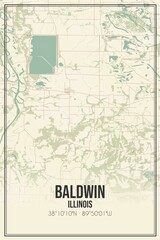 Retro US city map of Baldwin, Illinois. Vintage street map.