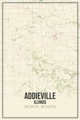 Retro US city map of Addieville, Illinois. Vintage street map.
