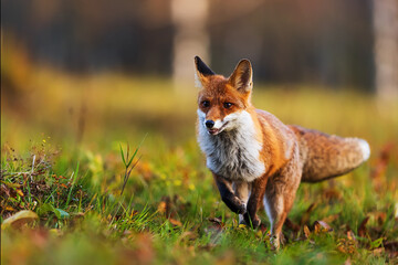 male red fox (Vulpes vulpes) running in detail
