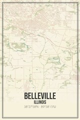 Retro US city map of Belleville, Illinois. Vintage street map.