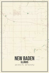 Retro US city map of New Baden, Illinois. Vintage street map.