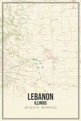 Retro US city map of Lebanon, Illinois. Vintage street map.