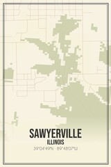 Retro US city map of Sawyerville, Illinois. Vintage street map.