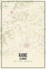 Retro US city map of Kane, Illinois. Vintage street map.