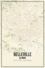 Retro US city map of Belleville, Illinois. Vintage street map.