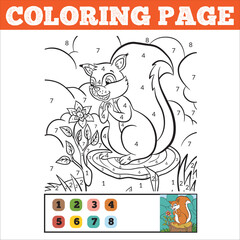 Number coloring page for children. Cute cartoon tiger. Jungle animals. Learn numbers and colors. Educational game