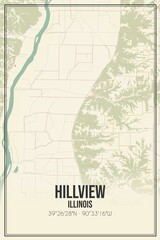 Retro US city map of Hillview, Illinois. Vintage street map.
