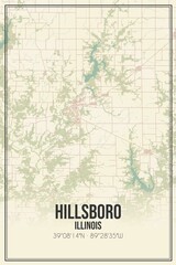 Retro US city map of Hillsboro, Illinois. Vintage street map.