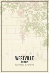 Retro US city map of Westville, Illinois. Vintage street map.