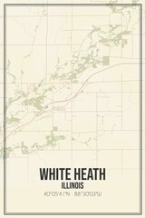 Fototapeta premium Retro US city map of White Heath, Illinois. Vintage street map.