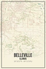 Fototapeta na wymiar Retro US city map of Belleville, Illinois. Vintage street map.