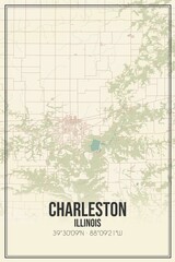 Retro US city map of Charleston, Illinois. Vintage street map.