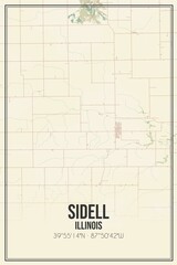 Retro US city map of Sidell, Illinois. Vintage street map.