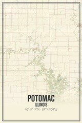 Retro US city map of Potomac, Illinois. Vintage street map.