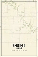 Retro US city map of Penfield, Illinois. Vintage street map.