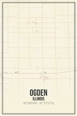 Retro US city map of Ogden, Illinois. Vintage street map.