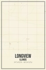 Retro US city map of Longview, Illinois. Vintage street map.